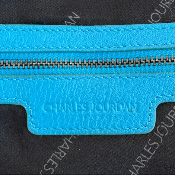 Charles Jourdan Leather Convertible Bag w/trendy guitar style strap in Aqua Blue - Picture 13 of 14
